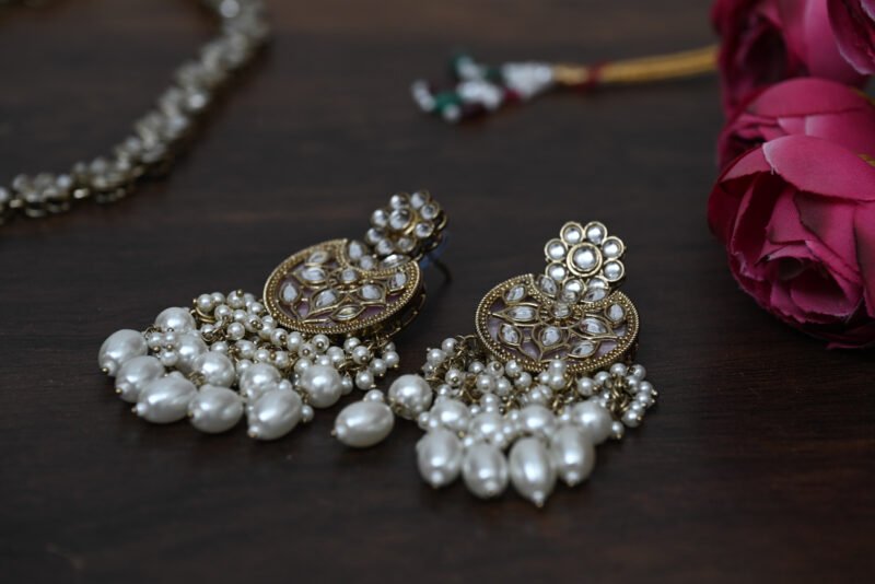 Chandni Mother of Pearl Kundan Pink Long Necklace - Image 8