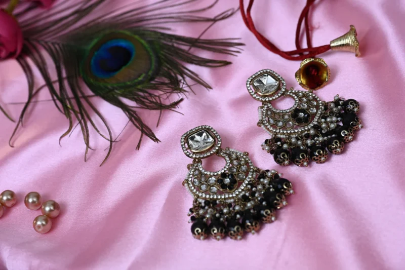 Scarlet Aura Polki Black Chandbalis - Image 2