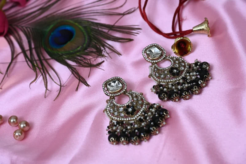 Scarlet Aura Polki Black Chandbalis