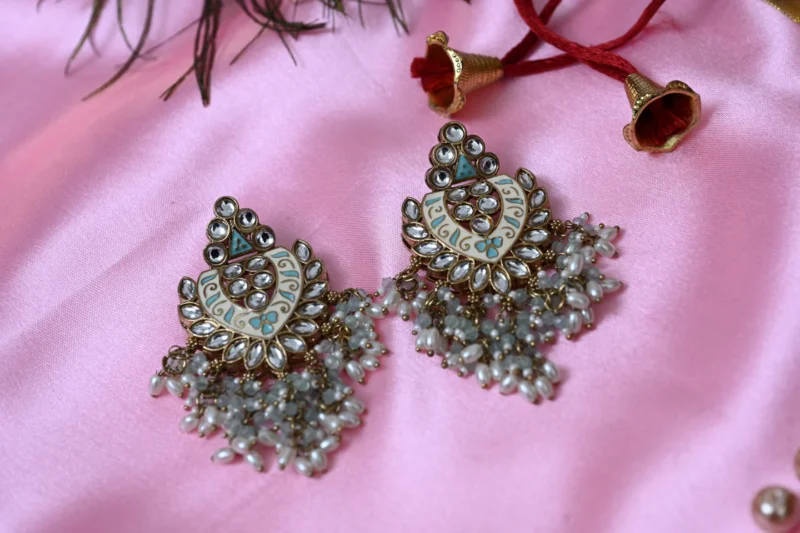 Shakti Glow Ivory Blue Danglers - Image 3
