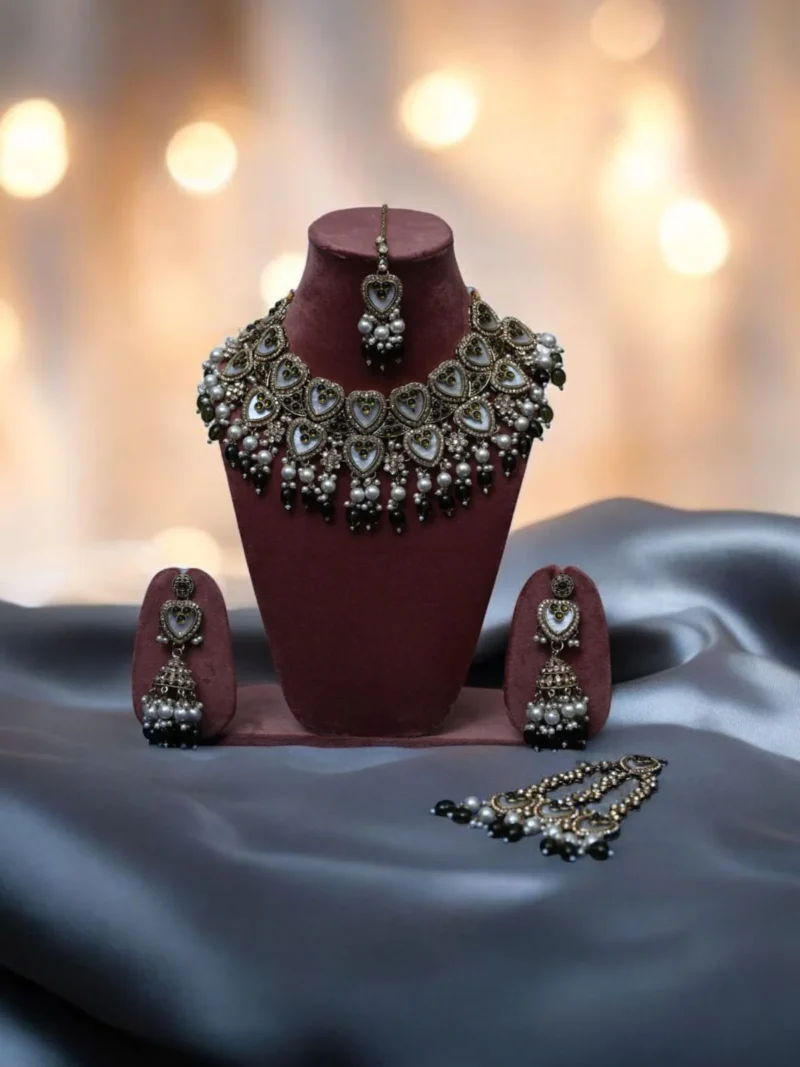 Maharani Mother of Pearl Dark Green Semi-Bridal Set