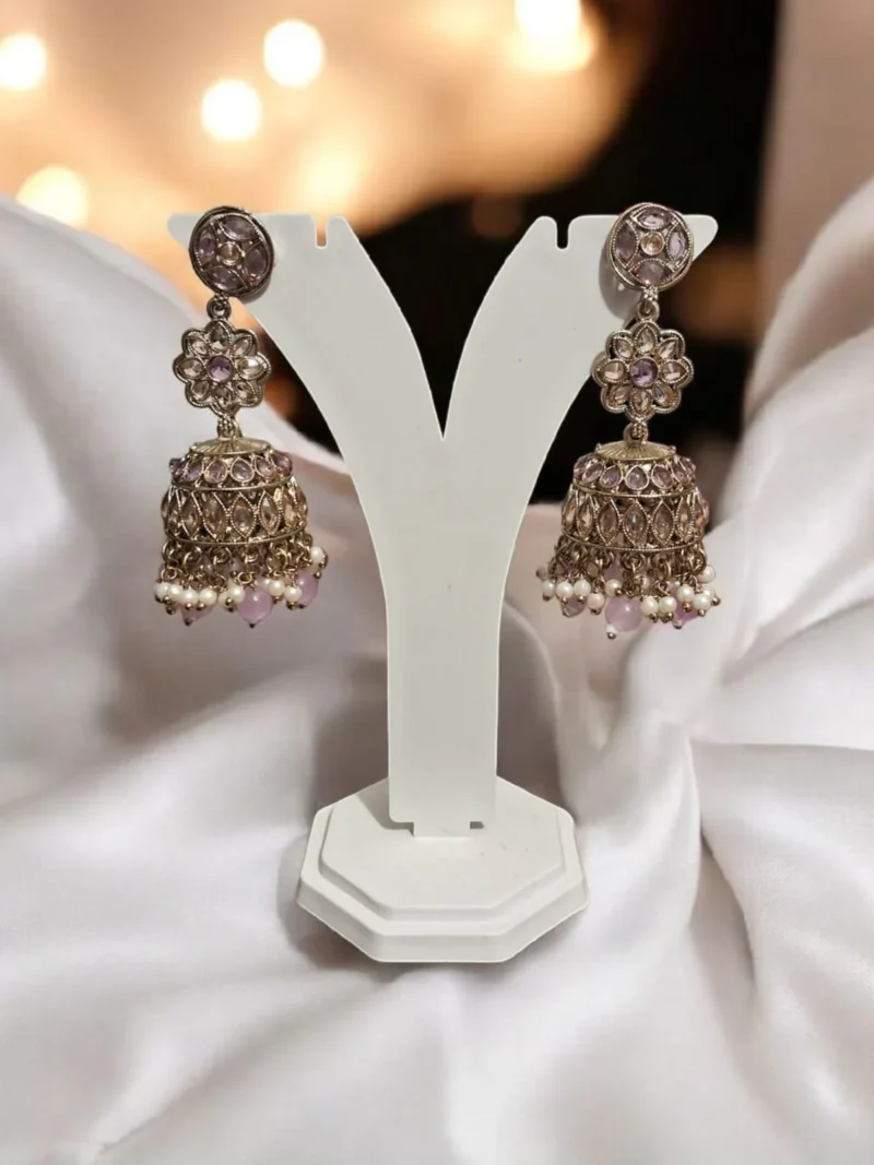 Sunehri purple Jhumkis - Image 4