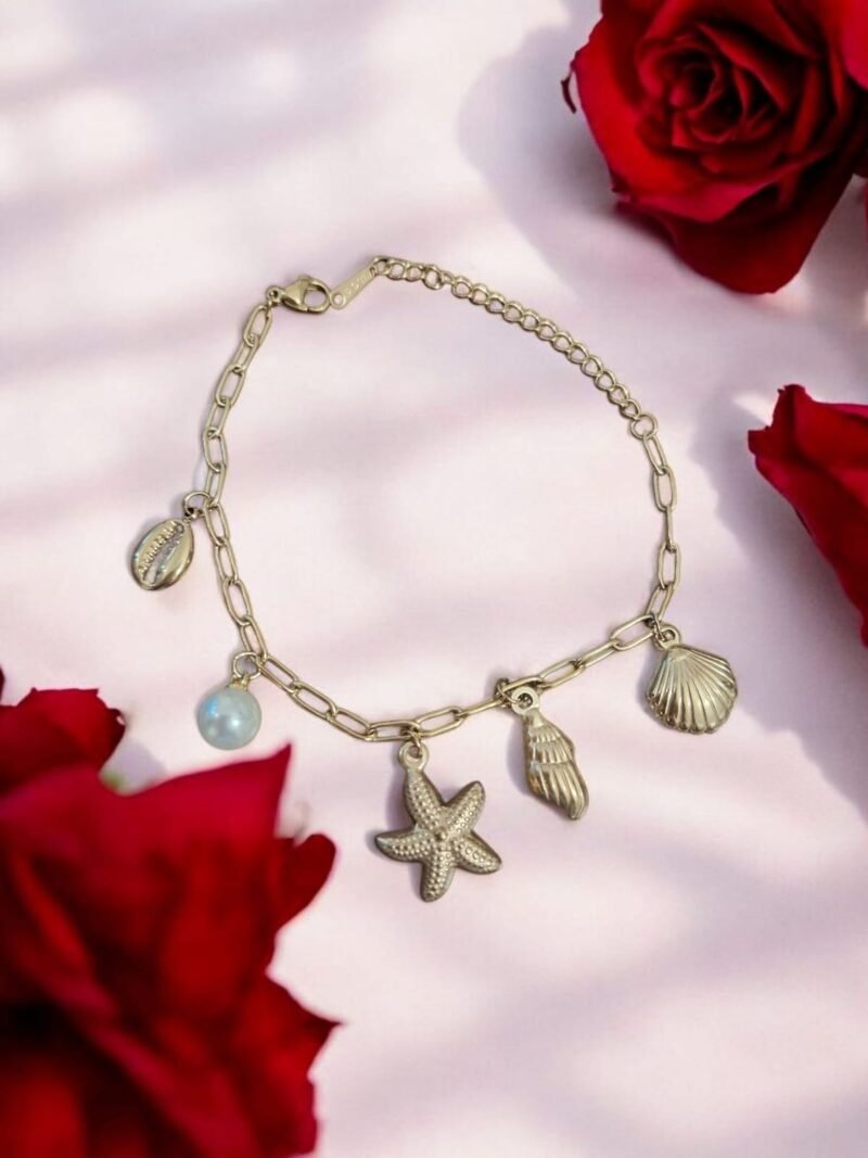 Sea Charm Gold Bracelet – Starfish, Shell & Pearl - Image 2